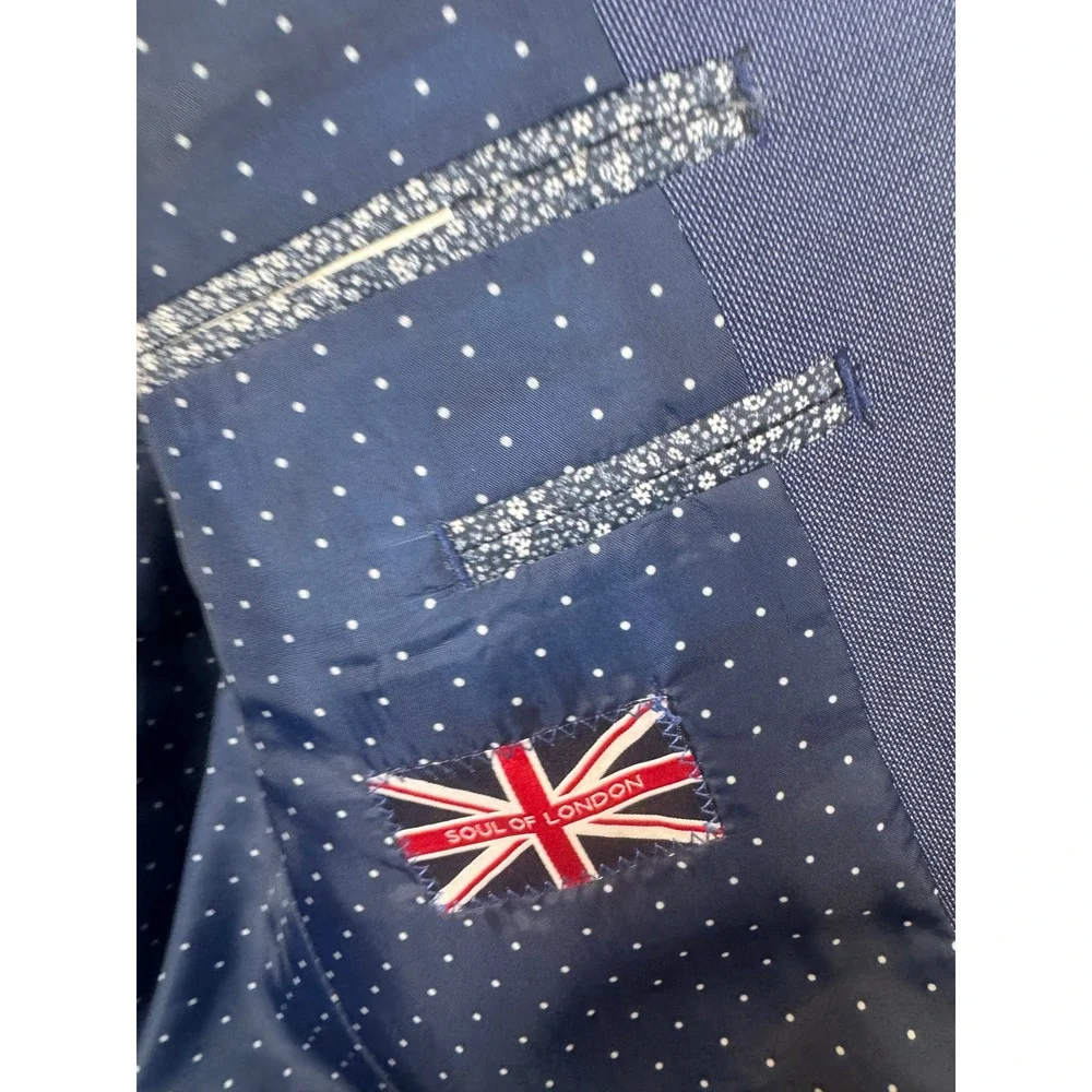 Soul of London Mens Blue 2‎ Piece Slim Fit Suit Set 34R Jacket 27X26 Pants